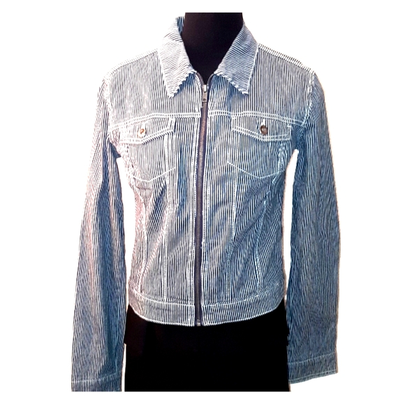 Norma Kamali Jackets & Blazers - Norma Kamali railroad stripe jean jacket M